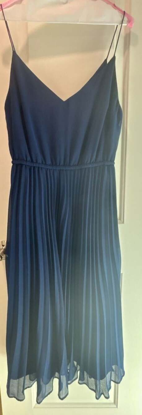 ASOS DESIGN Pleated Cami Midi Dress US 6 Navy Blue